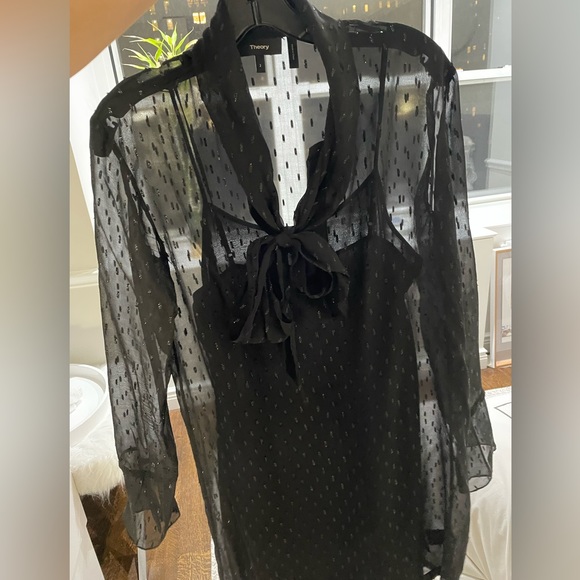 Theory black chiffon dress size 2 with embellishment - Picture 2 of 4